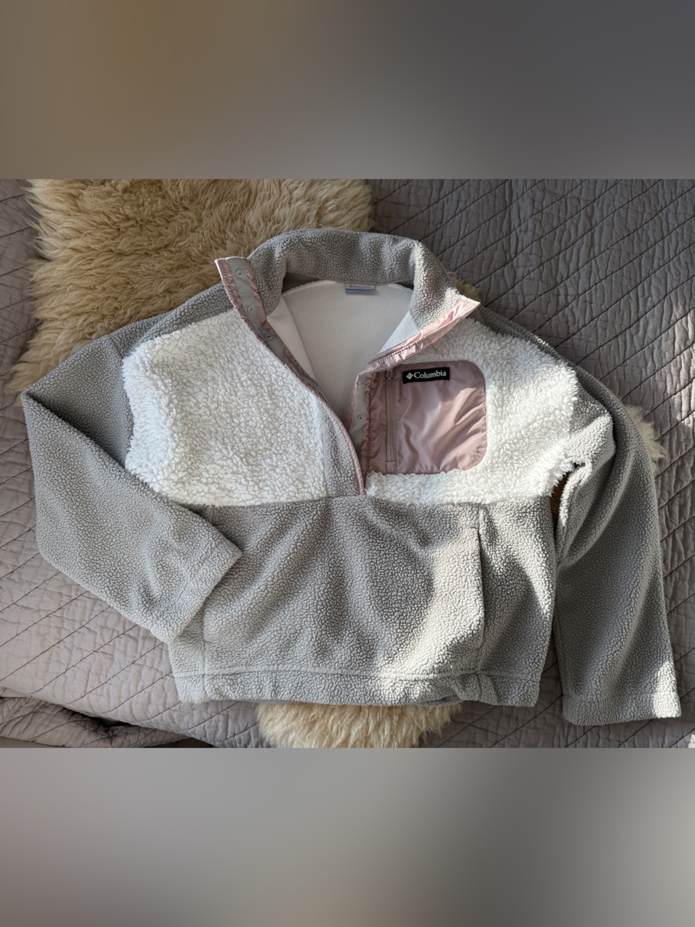 Columbia Women's Long Sleeve Cropped Fleece Pullover Dove/Sea Salt/Crushed Clay